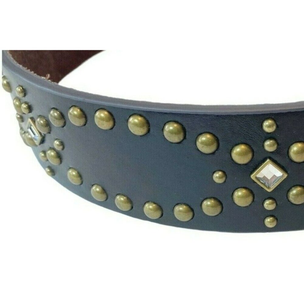 Genuine Brown Leather Metal Studded Bling Belt Buckle Boho Trendy Western 36” - Picture 5 of 7